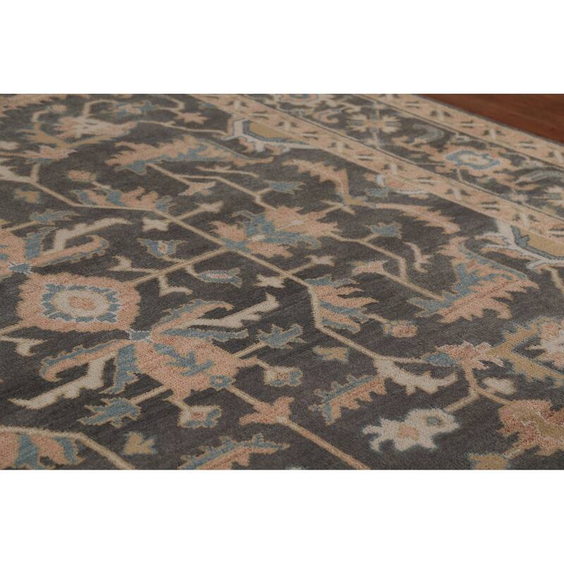 All-Over Floral Oushak Indian Area Rug Hand-Knotted Wool Carpet - 9'1" x 11'8"