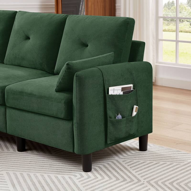 77.36" L Shaped Sectional Sofa with Side Storage Pocket and Reversible Ottoman