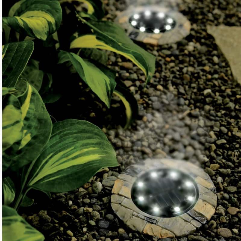 Bell + Howell 8 LED Round Stone Solar Powered Disk Lights - 8 Pack - Brown