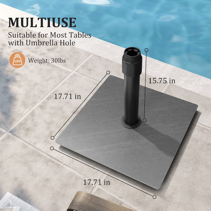 VredHom 30lbs Steel Umbrella Base Weighted Patio Stand for Outdoor - 17.71 in L x 17.71 in W x 15.75 in H