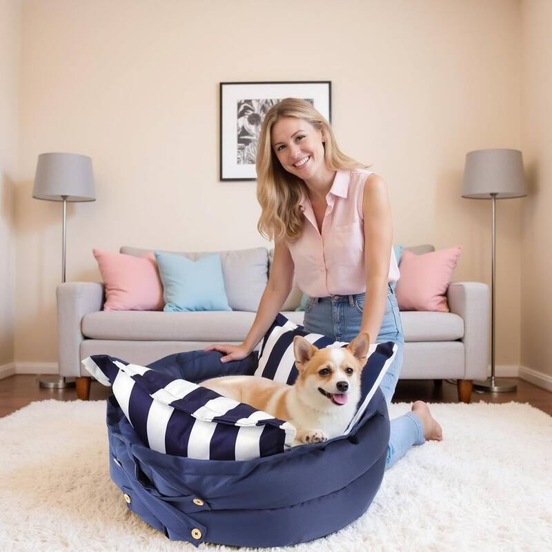 WOWMAX Calming Dog Bed For Medium Size Dogs, With Removable Washable Cover, Anti Anxiety Dogs Beds, With Non Slip Bottom