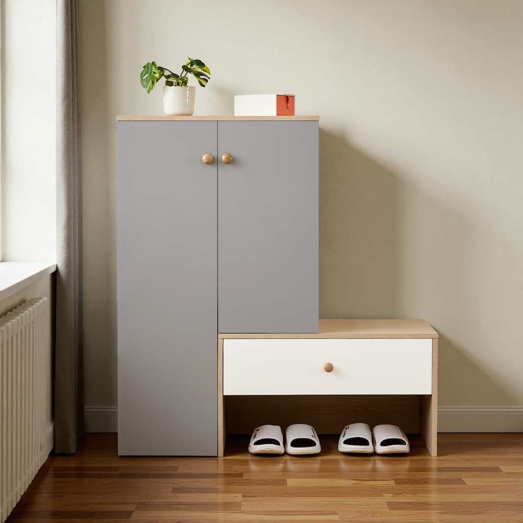 43.25" H Shoe Cabinet with Drawer and Bench, 6-Tier 12-Pair Shoe Storage Organizer with Adjustable Shelves for Entryway