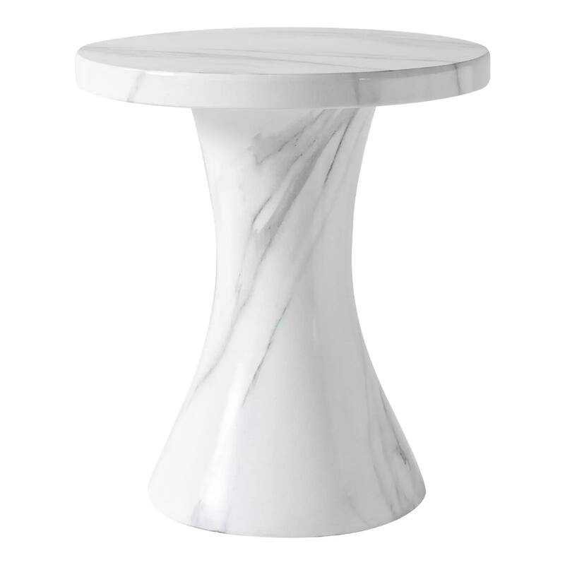 Isidra 19" Round Fiberstone Side Table with Marble-Inspired Finish and Flared Pedestal Base