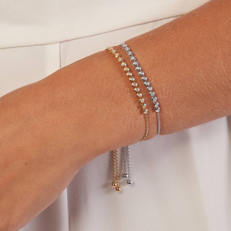 Marquee Jewels 14K Solid White Gold and 1/5 CTW Natural Diamond Bolo Tennis Bracelet