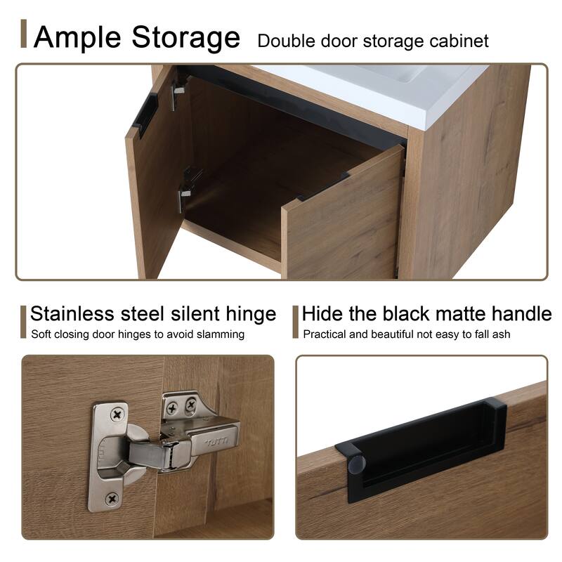Malwee 24"/48" Floating Bathroom Vanity, Modern Wall Mounted Bathroom Vanity, Single with Resin Top and Soft Close Door