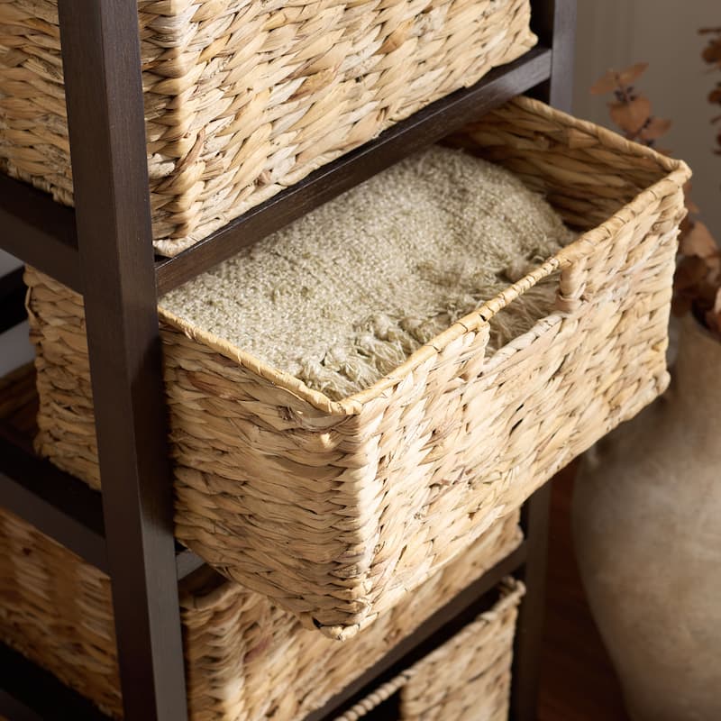 SAFAVIEH Faith Distressed Black 5-Drawer Wicker Basket Storage Tower - 17.3" x 13.4" x 46.1" - 17"W x 13"D x 46"H