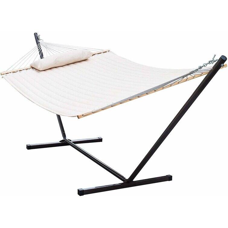 Outdoor Cotton Rope Hammock with 12FT Steel Stand - No Cotton Rope Net - Beige