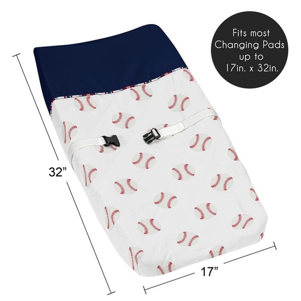 Sweet Jojo Designs Red, White and Blue Baseball Patch Sports Collection Changing Pad Cover