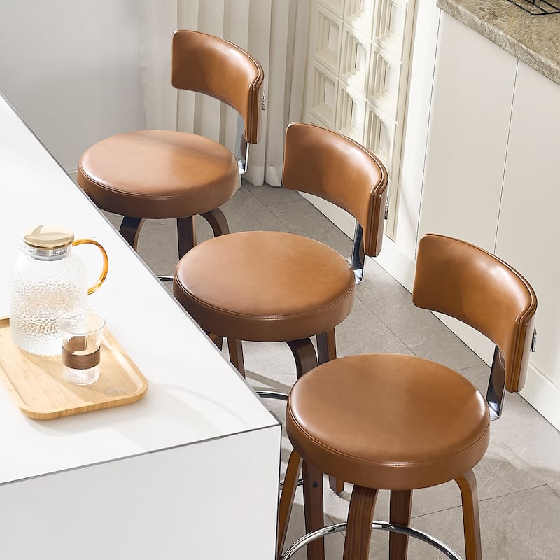 Upholstered Wood Swivel Bar/ Counter Stools, Set of 3
