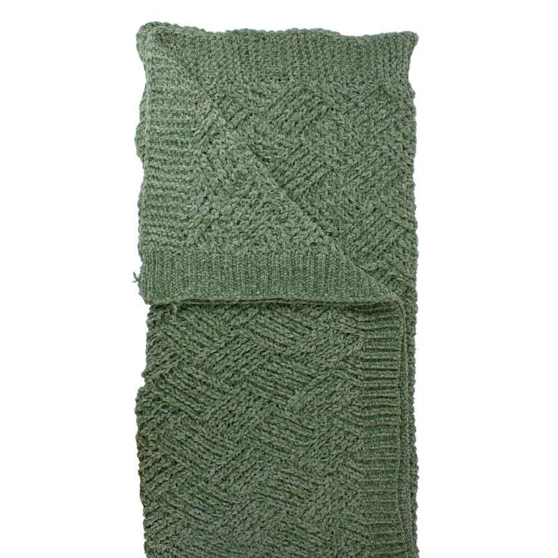 Green Chenille Cable Knit Rectangular Throw Blanket 50" x 60"