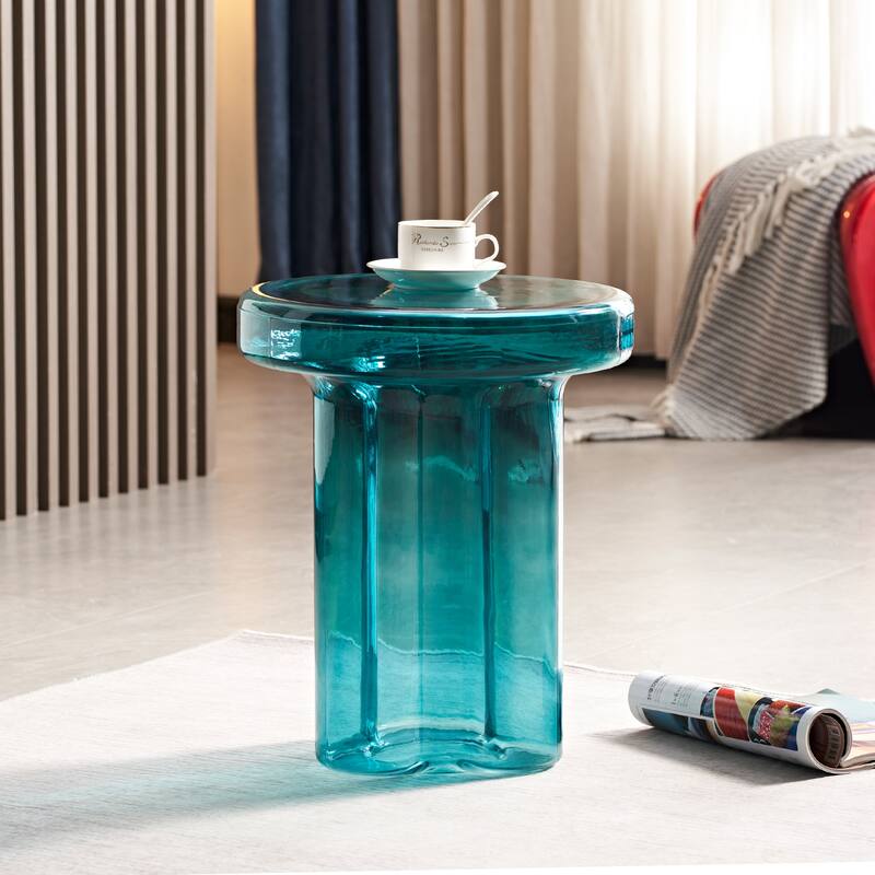 Modern Artistic Flower Glass Round Coffee Table Side Table