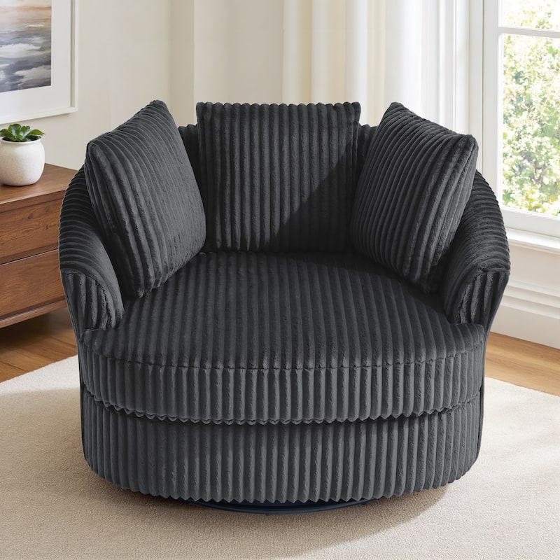Recessed Arm Slipcovered Swivel Barrel Chair with Pillows