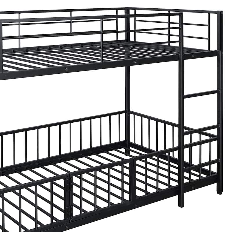 Twin over Twin Size Metal Bunk Bed with Slide and Guardrails for Kids, Boys and Girls, Bedroom