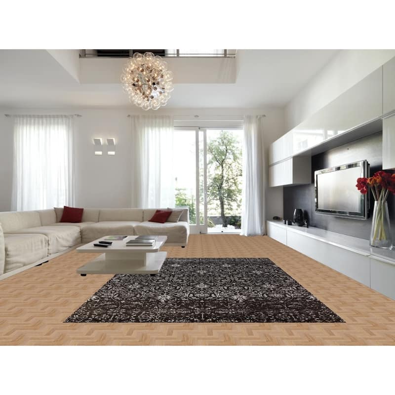 Black Art Craft Oriental Area Rug Handmade Wool And Silk Carpet - 9'0"x 12'7"