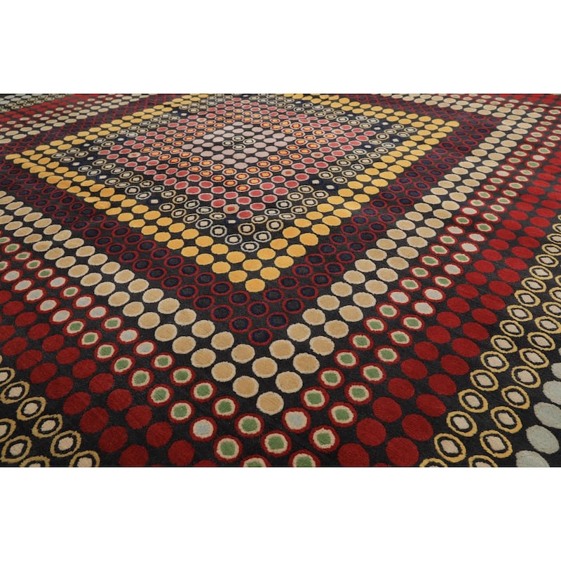 7'11''x8'4'' Tibetano Hand Knotted Wool Dark Grey Modern Rug - 7' 11'' x 8' 4''