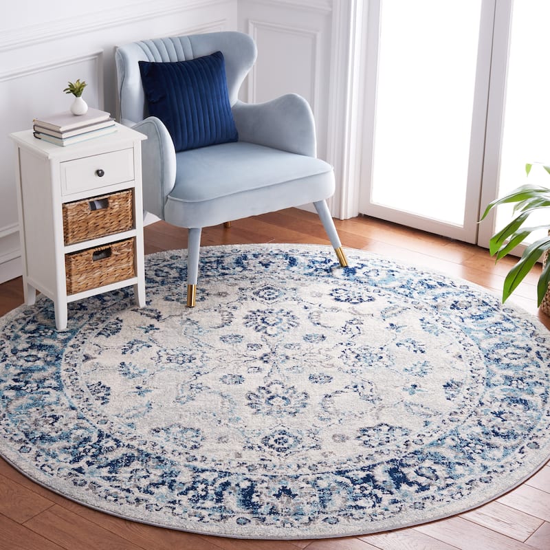 SAFAVIEH Tulum Atje Oriental Rug - 6'7" Round - Ivory/Blue
