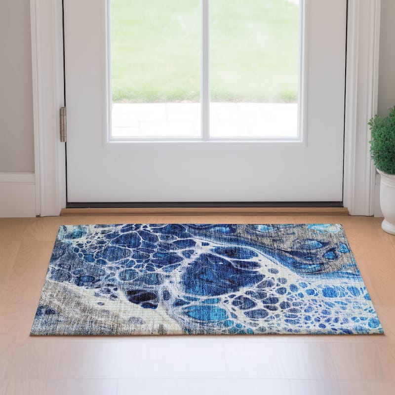 Premium Washable Super Soft Abstract Ink Mayfield Rug - Navy - 1' 8" x 2' 6" - Rectangle