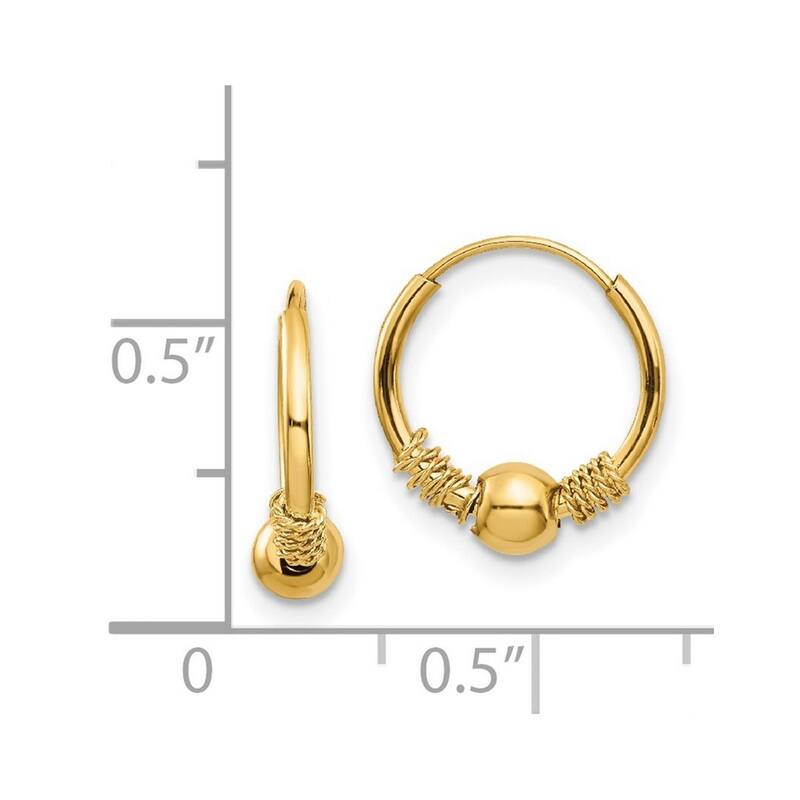 Curata 14k Yellow Gold 10mm Endless Hoop With Bead Earrings
