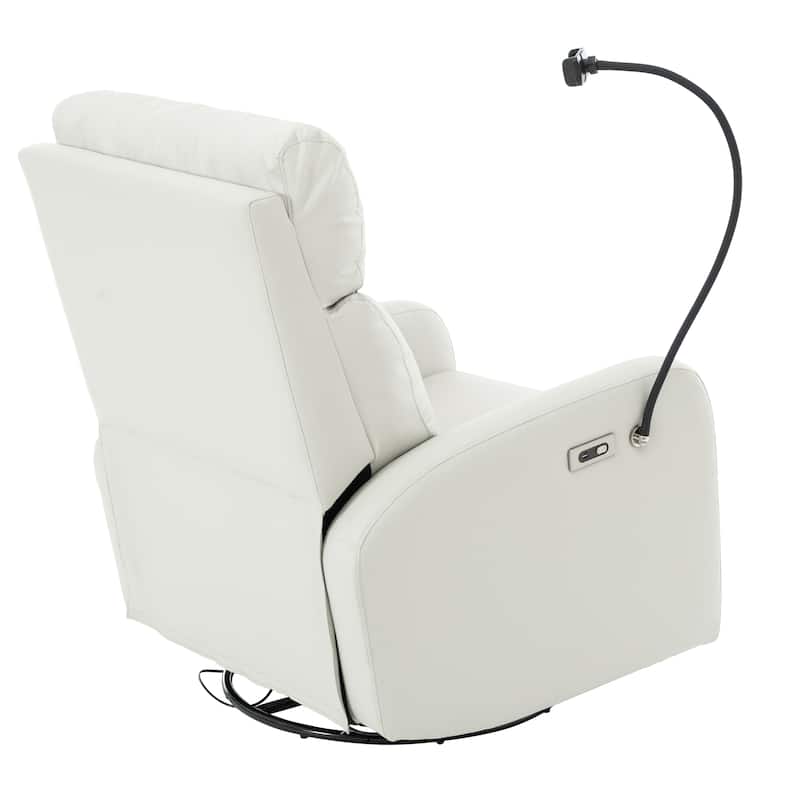 Grey Swivel Rocking Recliner with USB, Power Recline, and Overstuffed Comfort
