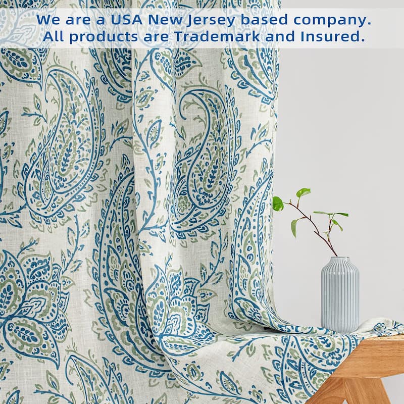 DriftAway Freda Jacobean Floral Linen Blend Lined Blackout Back Tabs Window Curtains