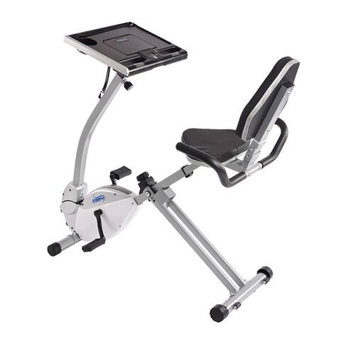 2-in-1 Recumbent Home Exercise Bike Workstation and Standing Desk, Grey