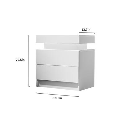 Nightstand with Adjustable LED Lights, Sofa Side Table with Open Shelves & 2 Drawers, Multi-functiona Wooden Coffee Table
