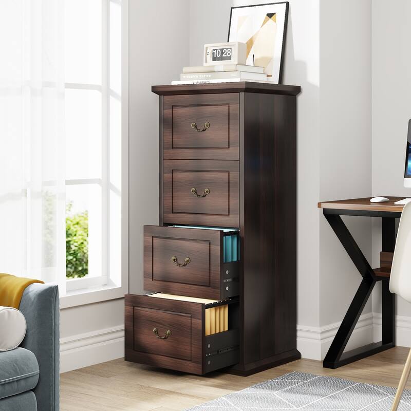 Wood File Cabinet, Tall Filing Storage Printer Stand for A4/Letter/Legal Size, Home Office Document Accent Cabinet