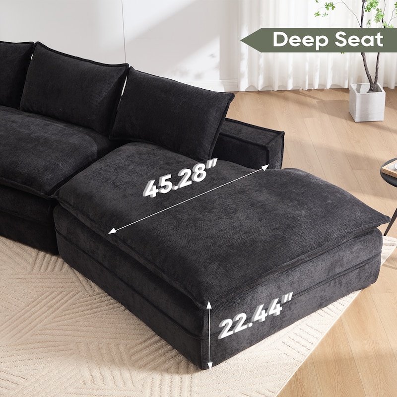 Modular Deep Seat Sectional Sofa with Chaise Lounge, Fabric Upholstered Cloud Boneless Couch, High-Density Sponge Floor Sofa