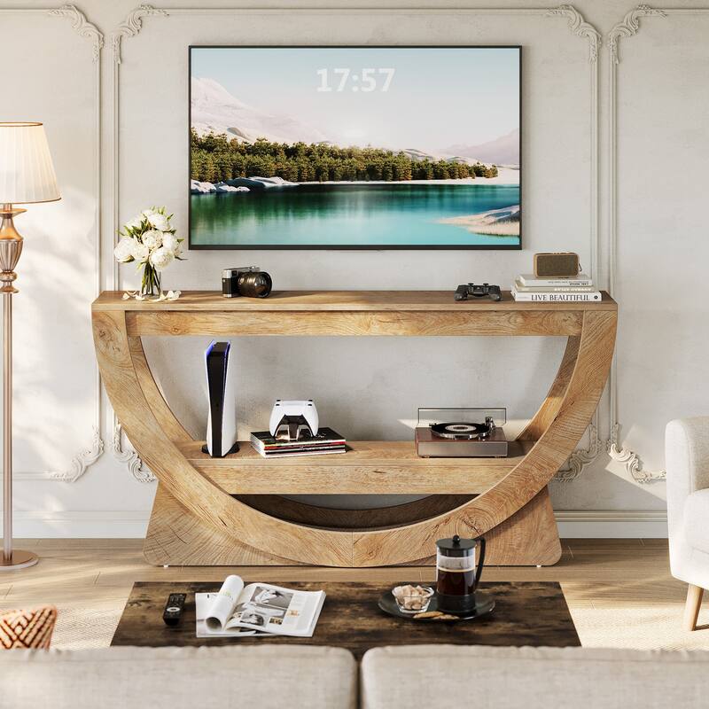 Farmhouse Media TV Console Table for Living Room, Bedroom