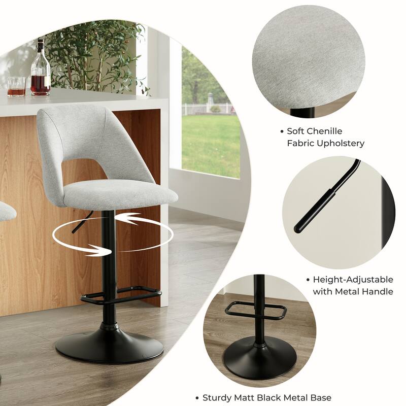 Roundhill Furniture Nuvia Contemporary Adjustable Barstool with Upholstered Swivel Seats, Set of 2