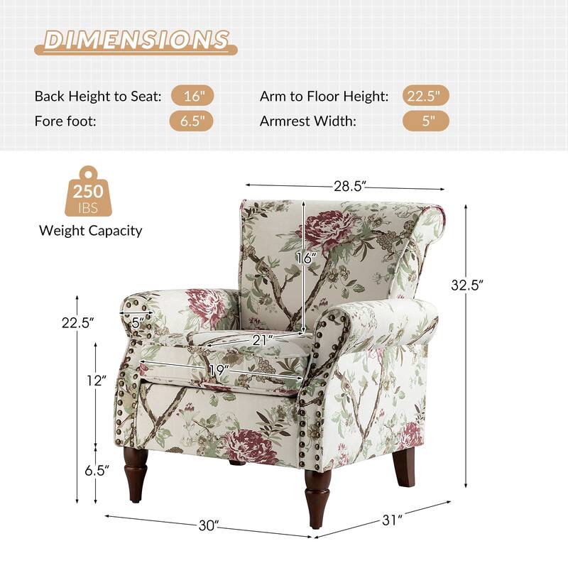 Nyctelius Nailhead Trim Traditional Accent Armchair with Rolled Arms by HULALA HOME