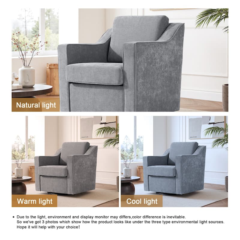 Chenille/Leather Swivel Barrel Chair(Set of 2) Modern Club Chair by UIXE