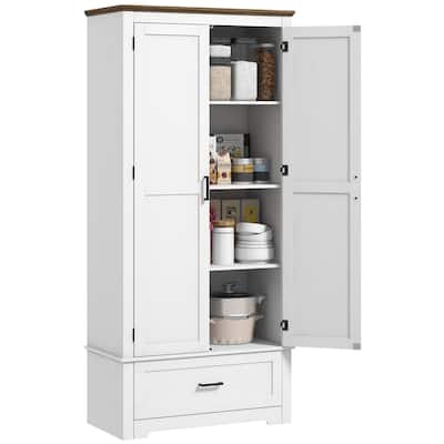 69" Tall Kitchen Pantry Storage Cabinet, Farmhouse Freestanding Pantry Cabinet with 2 Doors, Drawer and Adjustable Shelves