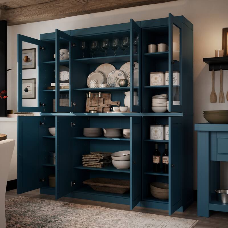 Palace Imports 100% Solid Wood Pantry China Cabinet, Raised Panel & Clear Glass Doors, Adjustable Shelves, 65" Wide, 71.5" Tall