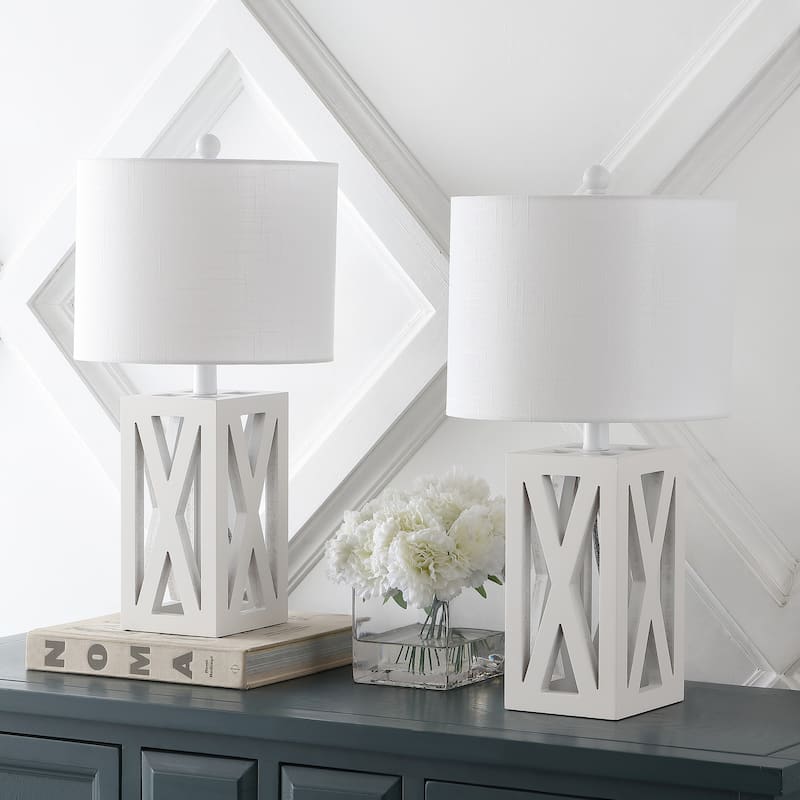 Ibiza 21.5" Farmhouse Wood LED Table Lamp, Brown (Set of 2), by JONATHAN Y