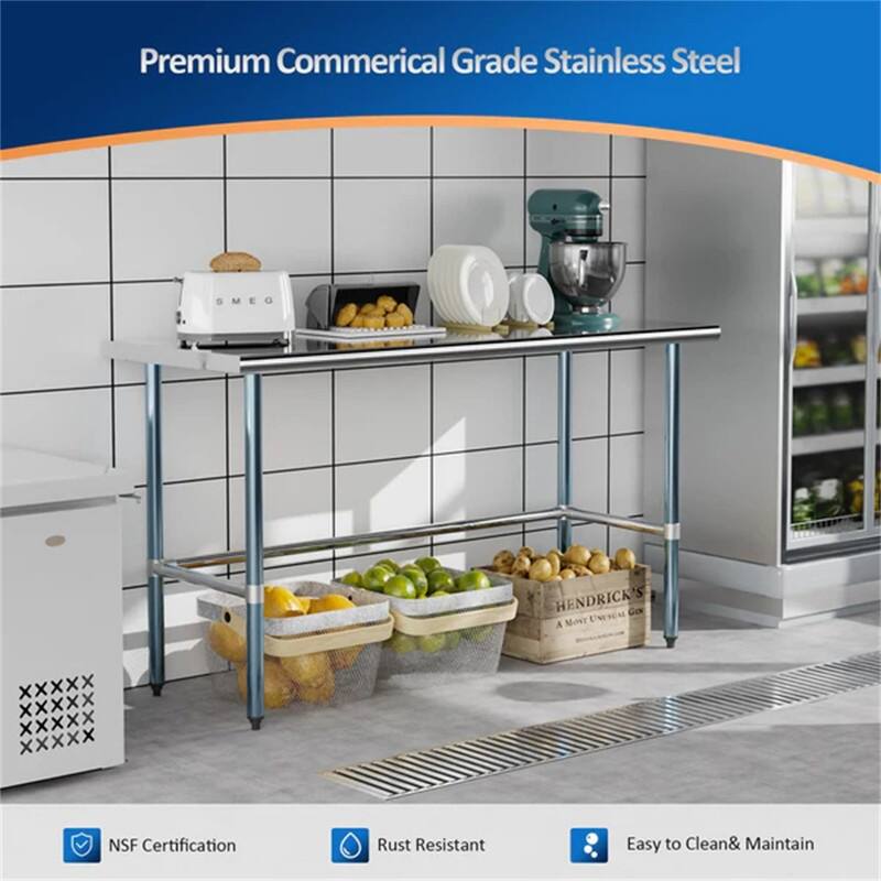 60 X 24 Inch Open Base Stainless Steel Table - N/A