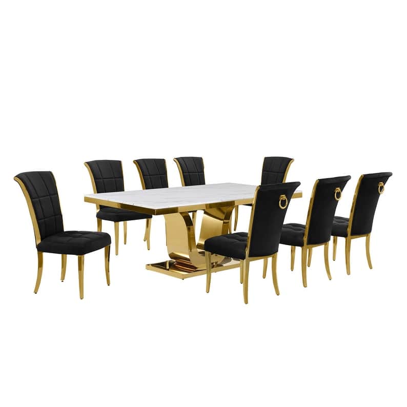 Best Quality Furniture D321-SC324-7 Dining Set with 78" White Marble Top