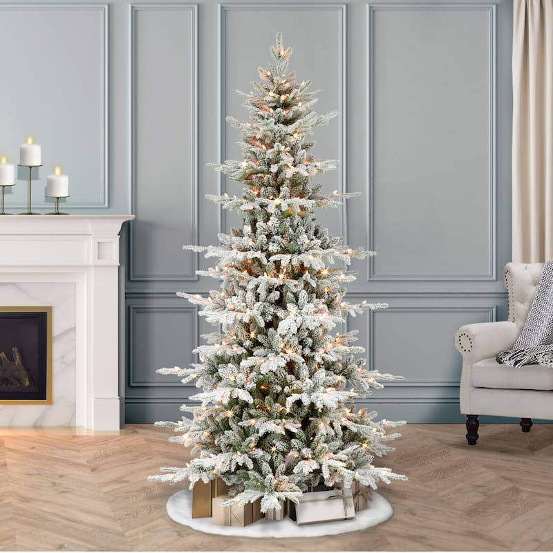 Puleo International 7.5 ft. Pre-lit Slim Flocked Utah Fir Artificial Christmas Tree