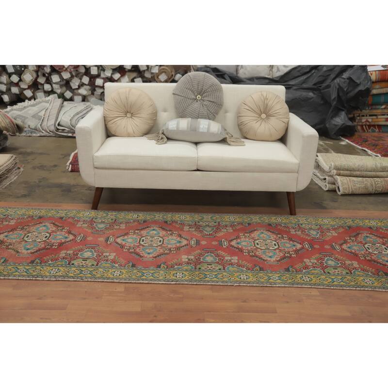 Hand Knotted Oriental 100% Wool Carpet Traditional Geometric Oranges & Rust Tabriz Runner Rug - 16' 2'' X 3' 1''