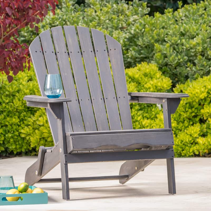Hanlee Acacia Wood Folding Adirondack Chair by Christopher Knight Home - 29.50" W x 35.75" D x 34.25" H - Dark Grey