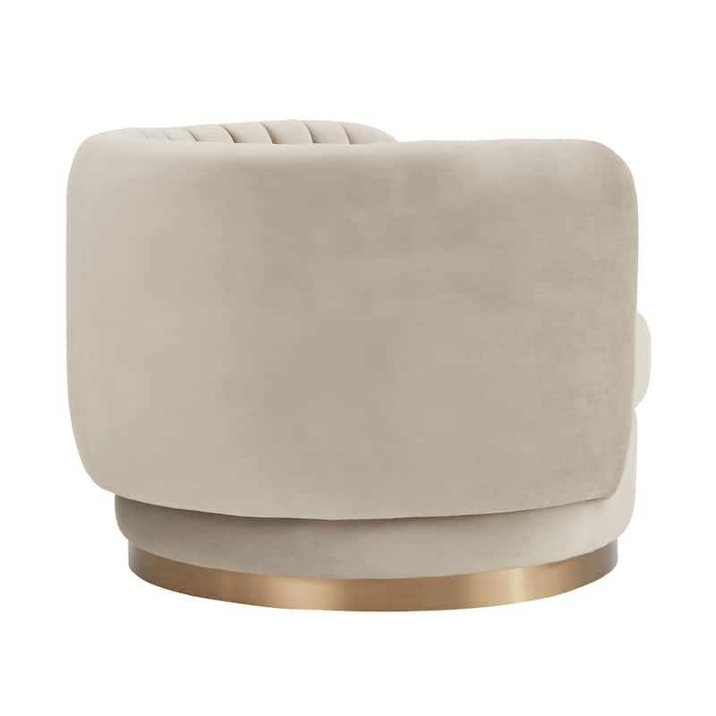 Davy Velvet 360 Degree Swivel Round Barrel Arm Chair with Gold Base