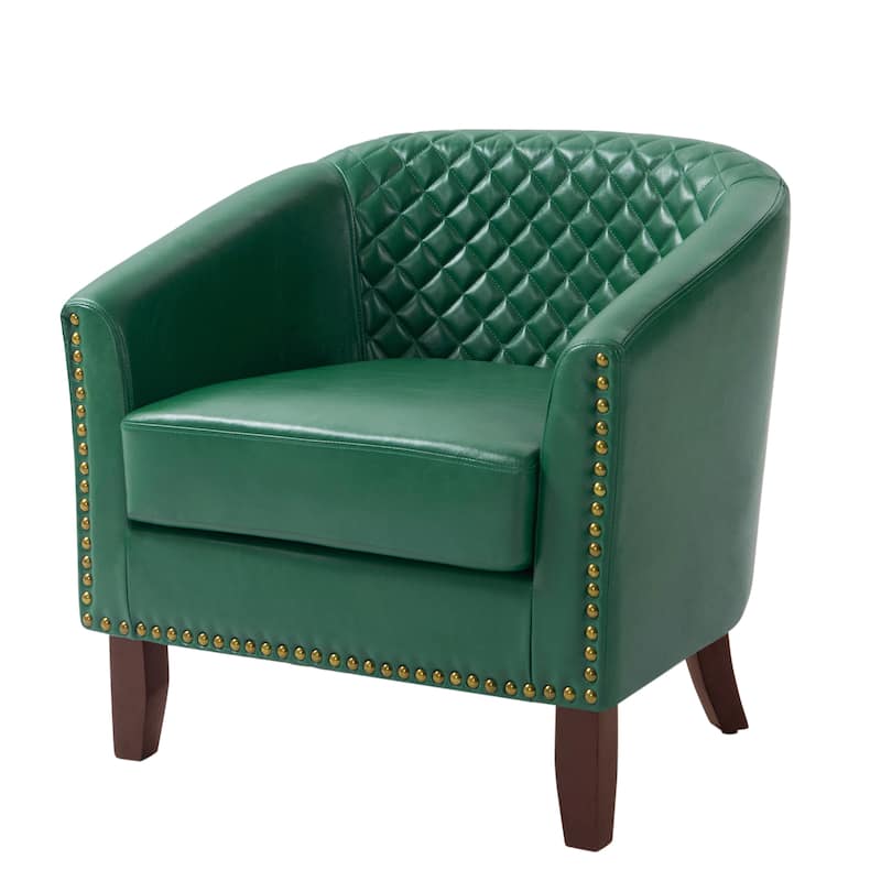 Modern Leather Nailheads Trim Barrel Accent Chairs with Wood Legs