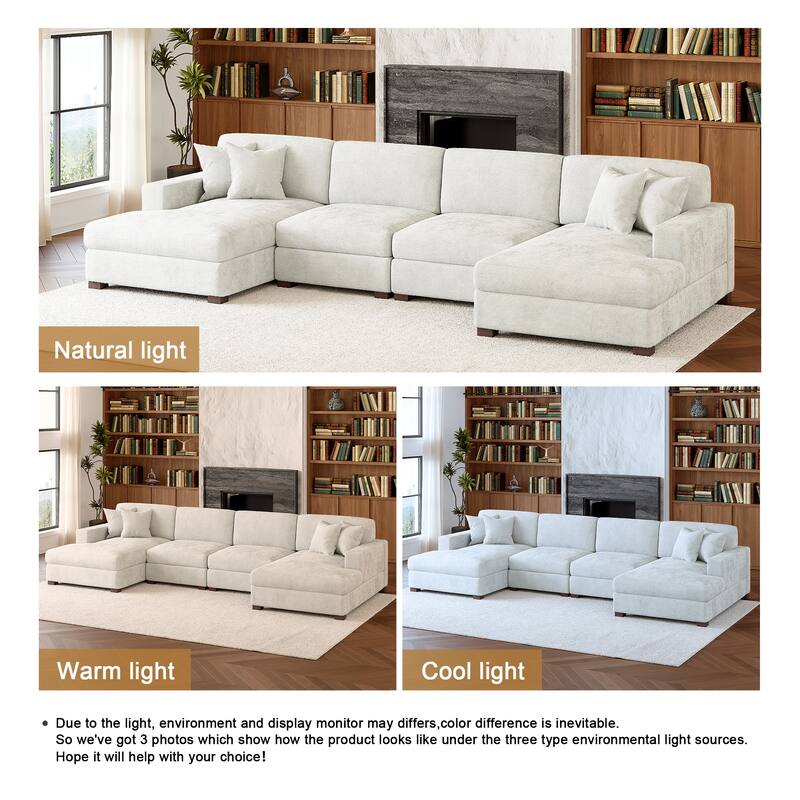 Oversized Chenille Modular Sectional Sofa With Deep Seat