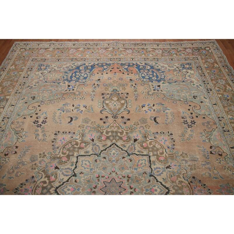 Hand Knotted Oriental 100% Wool Carpet Traditional Floral Coral Mashad Area Rug - 11' 2'' X 7' 11''