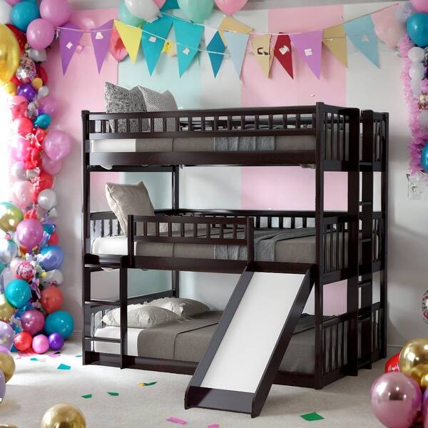 slide 2 of 43, Full Over Full Over Full Triple Bunk Bed with Ladder,Slide, for Bedroom Espresso