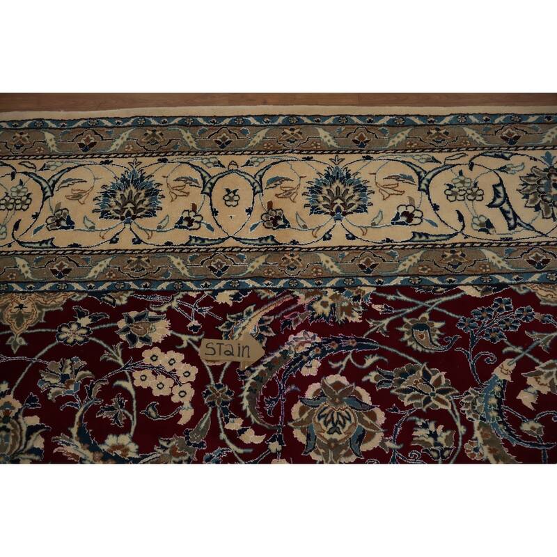 Hand Knotted Oriental 100% Wool Carpet Traditional Floral Red Nain Area Rug - 19' 0'' X 12' 10''