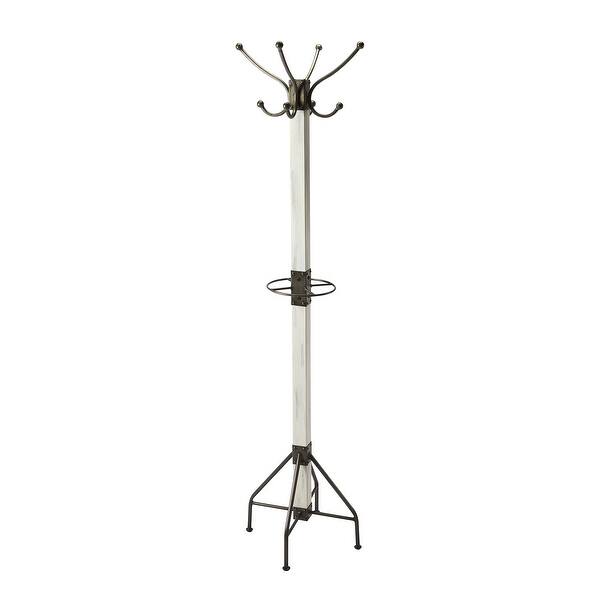 slide 1 of 3, Offex Logan Square White & Black Wood Coat Rack with Double Hooks - 18"L x 18"W x 74"H