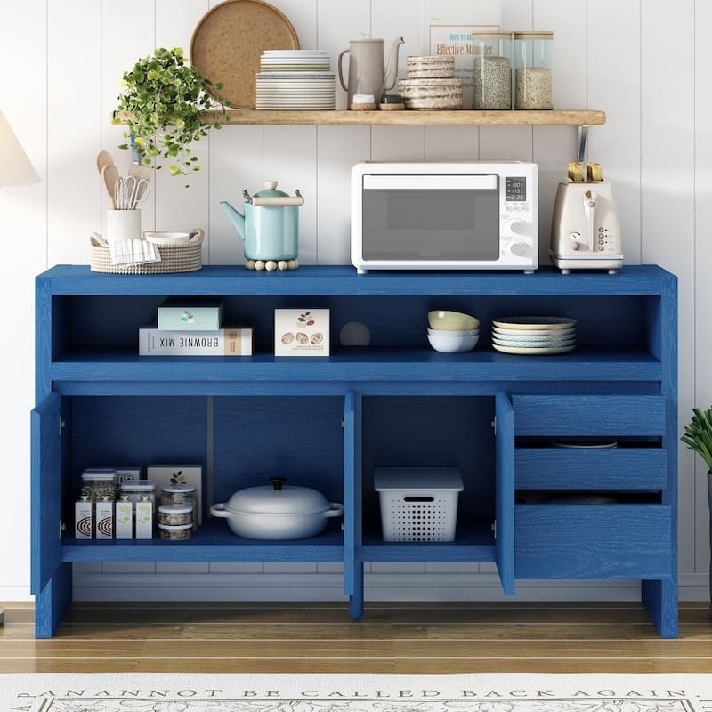 60" Modern Wooden Storage Sideboard with 3 Doors and 3 Drawers, Semi-Open Shelf