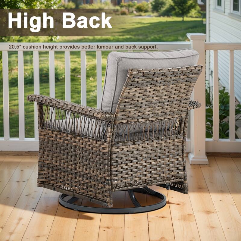 Gymojoy 5PCS Patio Rattan Wicker Chair with Coffee Table, Ottoman - Brown