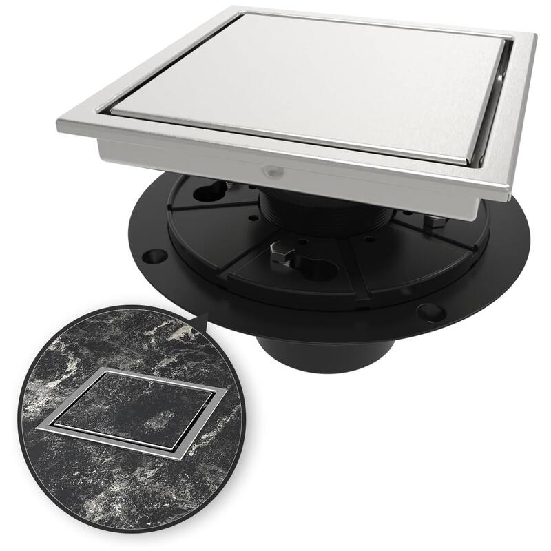 4/6-Inch Square Shower Drain, Reversible Tile Insert - Chrome - 6 inch